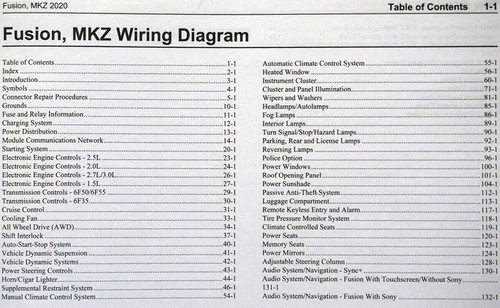 2020 Ford Fusion Lincoln MKZ Wiring Diagrams Table of Contents 1