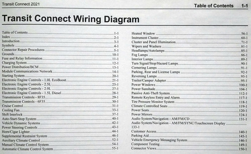 2021 Ford Transit Connect Electrical Wiring Diagrams Table of Contents 1