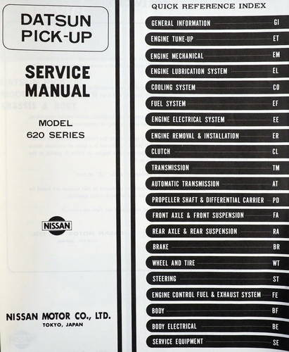 1973 Datsun Pick-up Service Manual 620 Series Table of Contents