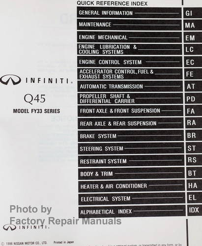 1997 Infiniti Q45 Service Manual Table of Contents