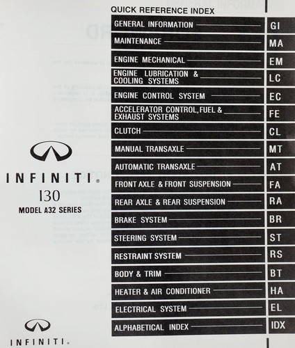 1997 Infiniti I30 Service Manual Table of Contents