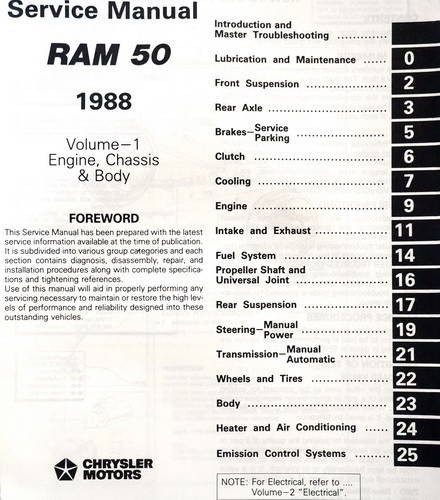 1988 Dodge Ram 50 Service Manual Table of Contents 1