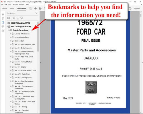 1965 - 1972 Ford Car Master Parts and Accessory Catalog Download