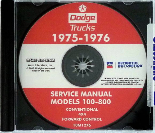 1975 1976 Dodge Truck Models 100-800 Conventional - 4x4 - Forward Control Service Manual