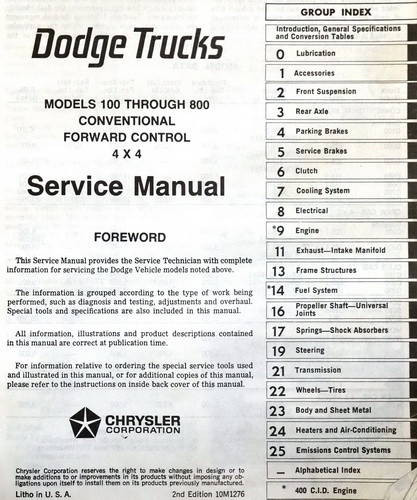 1975 1976 Dodge Truck Models 100-800 Table of Contents