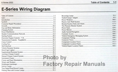 2022 Ford E350 E450 Electrical Wiring Diagrams Table of Contents