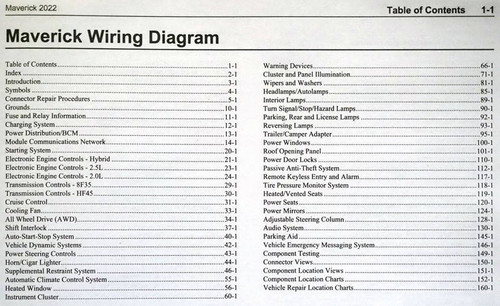  2022 Ford Maverick Electrical Wiring Diagrams Table of Contents