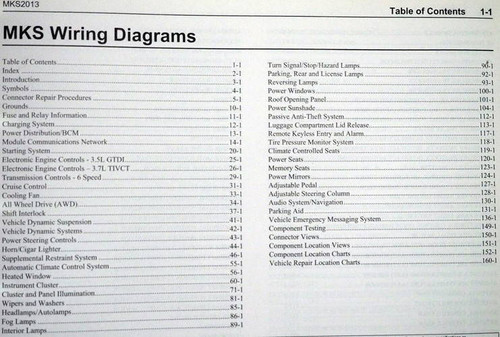 2013 Lincoln MKS Electrical Wiring Diagrams Table of Contents