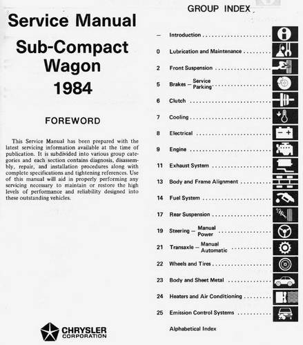 1984 Dodge Colt Vista Plymouth Colt Vista Service Manual