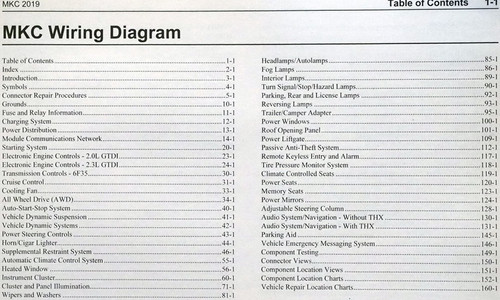 2019 Lincoln MKC Electrical Wiring Diagrams Table of Contents