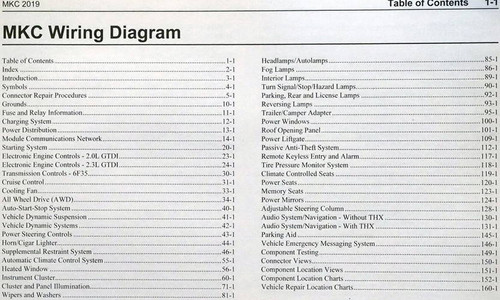2019 Lincoln MKC Electrical Wiring Diagrams Table of Contents