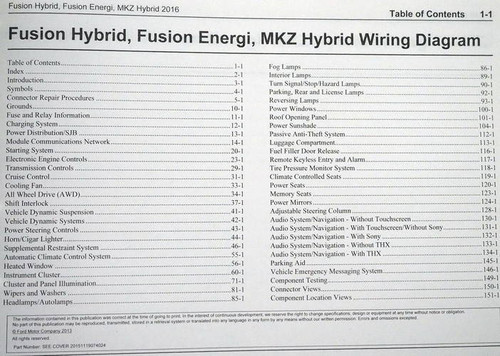 2016 Ford Fusion Hybrid and Energi Electrical Wiring Diagrams Table of Contents