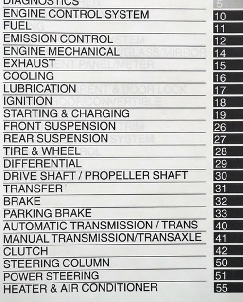 2004 Toyota Matrix Repair Manual Volume 2 Table of Contents