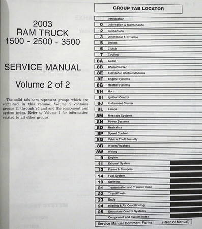 2003 Dodge Ram Truck Service Manual Volume 1, 2 Table of Contents 2