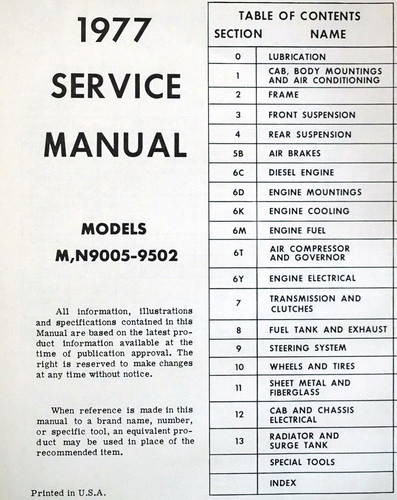 1977 Chevy Bison Service Manual Table of Contents
