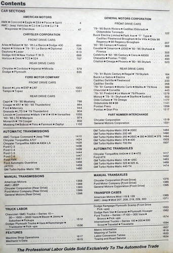 1985 Chilton\'s Labor Guide and Parts Manual Car Sections 1