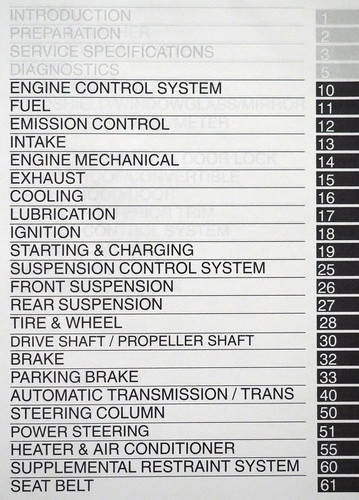 2002 Lexus ES 300 Repair Manual Table of Contents 2