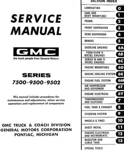 1970 GMC 7500 thru 9502 Truck Service Manual Table of Contents