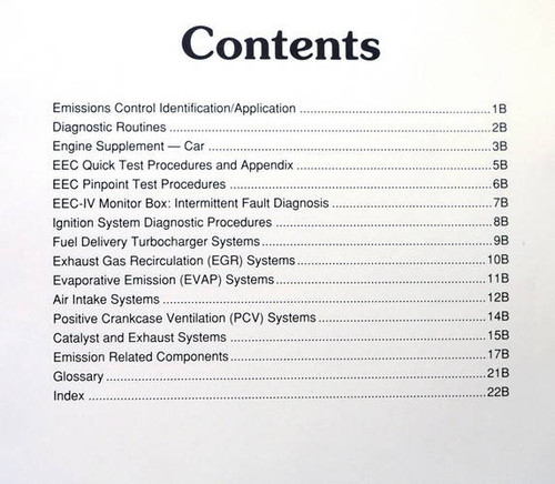 1992 Probe Festiva Escort Tracer Capri Engine and Emissions Diagnosis Service Manual Table of Contents