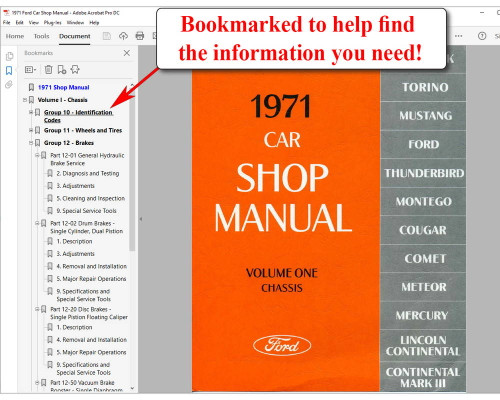 1971 Ford Lincoln Mercury Car Shop Manual Volume 1, 2, 3, 4, 5 on USB