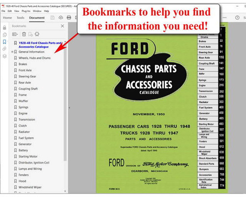 1928-1948 Ford Chassis Parts and Accessories Catalogue on USB
