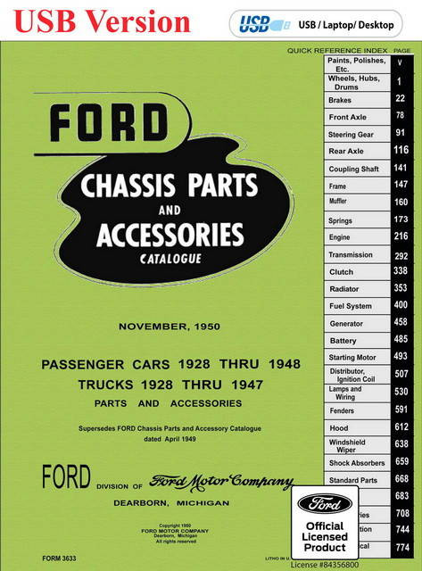 1928-1948 Ford Chassis Parts and Accessories Catalogue on USB