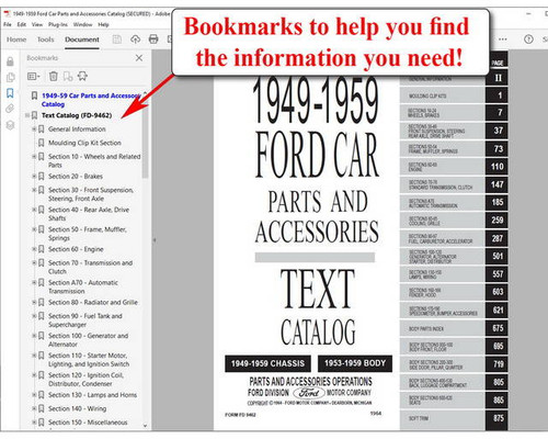 1949-1959 Ford Car Parts and Accessory Text and Illustration Catalog Download 