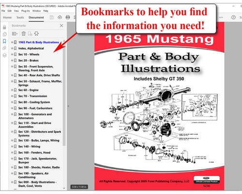 1965 Ford Mustang Part and Body Illustrations on USB