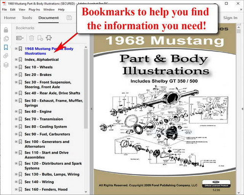 1968 Ford Mustang Part and Body Illustrations on USB