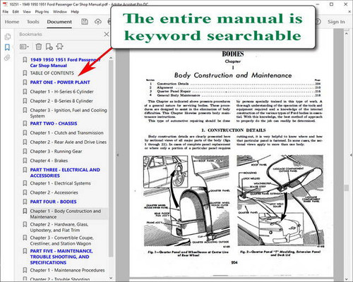 1949 1950 1951 Ford Passenger Car Shop Manual on USB