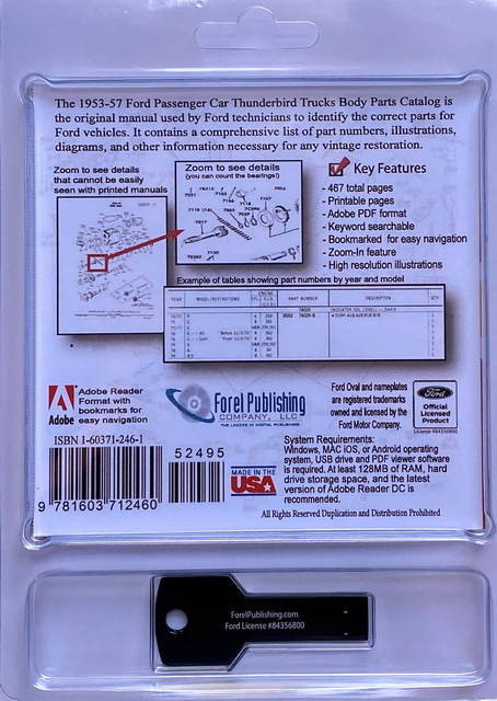 1953-1957 Ford Car, Thunderbird and Truck Body Parts Catalog on USB