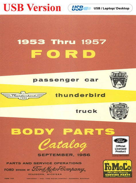 1953-1957 Ford Car, Thunderbird and Truck Body Parts Catalog on USB