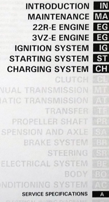 1993 Toyota 4Runner Factory Service Manual Shop Repair Volume 1 Table of Contents