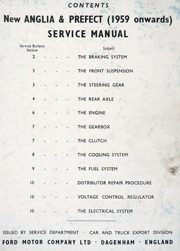 1959 1960 Ford Anglia and Prefect Service Manual Table of Contents