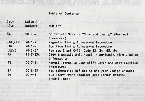 1990 Pontiac LeMans Dealer Service Repair Manual Update Bulletin Supplement