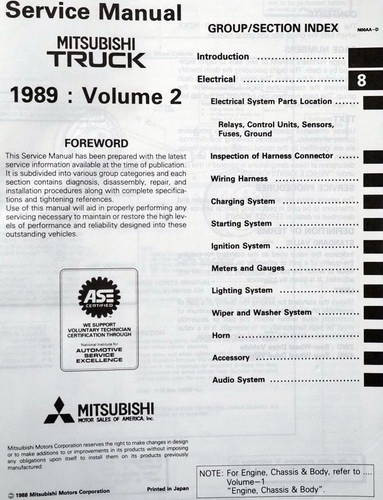 1989 Mitsubishi Mighty Max Truck Service Manual Table of Contents 2