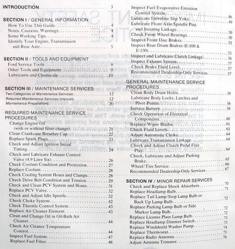 1979 Ford Econoline Do It Yourself Service Guide Table of Contents