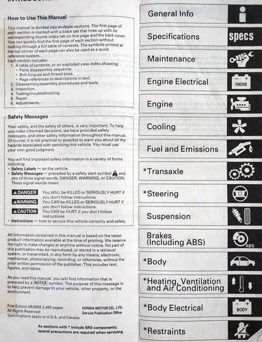 2003-2006 Honda Accord Service Manual Table of Contents