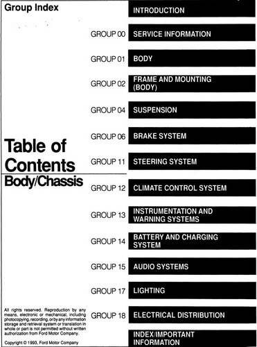 1994 Ford Econoline, F-150, F-250, F-350, Bronco, F-Super Duty Service Manual Body/Chassis