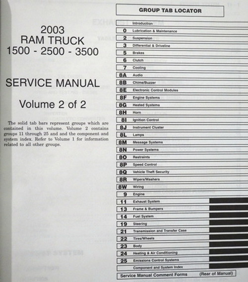 2003 Service Manual DR Ram Truck 1500-2500-3500 Table of Contents 2