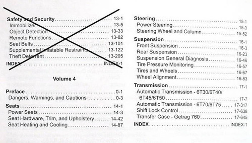 2013 Chevy Equinox GMC Terrain Service Manual Volume 4 Table of Contents