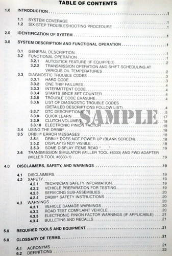 2002 Dodge Dakota Transmission Diagnostic Procedures Table of Contents