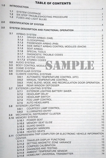 2002 Jeep Liberty Body Diagnostic Procedures Table of Contents