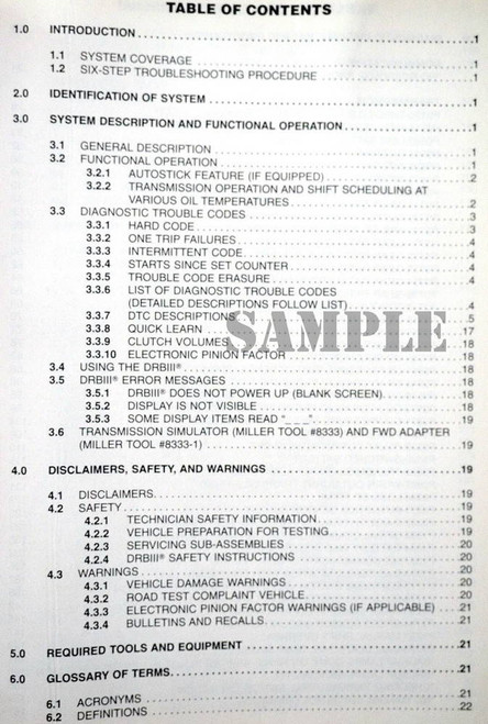 2005 Dodge Neon and SRT-4 Transmission Diagnostic Troubleshooting Procedures Table of Contents