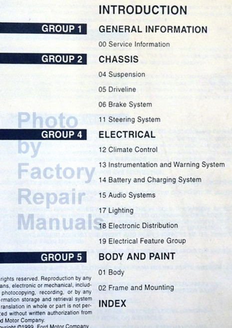 2000 Ford F250 F350 F450 F550 Super Duty Truck & Excursion Service Manuals Table of Contents One