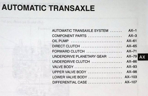 Toyota A241E Automatic Transaxle Repair Manual Table of Contents