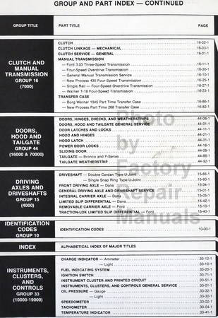 1980 Ford Light Truck Shop Manual Table of Contents 2