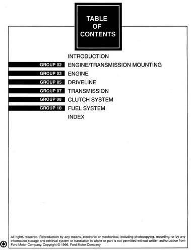 1997 Ford F250HD F350 F-Super Duty Service Manual Table of Contents 2