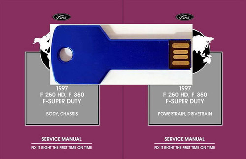 1997 Ford F250HD F350 F-Super Duty Service Manual Volume 1 and 2 on USB