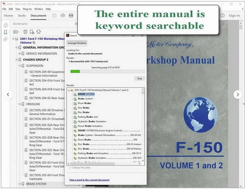 2001 Ford F150 Factory Shop Service Repair Manual on USB 